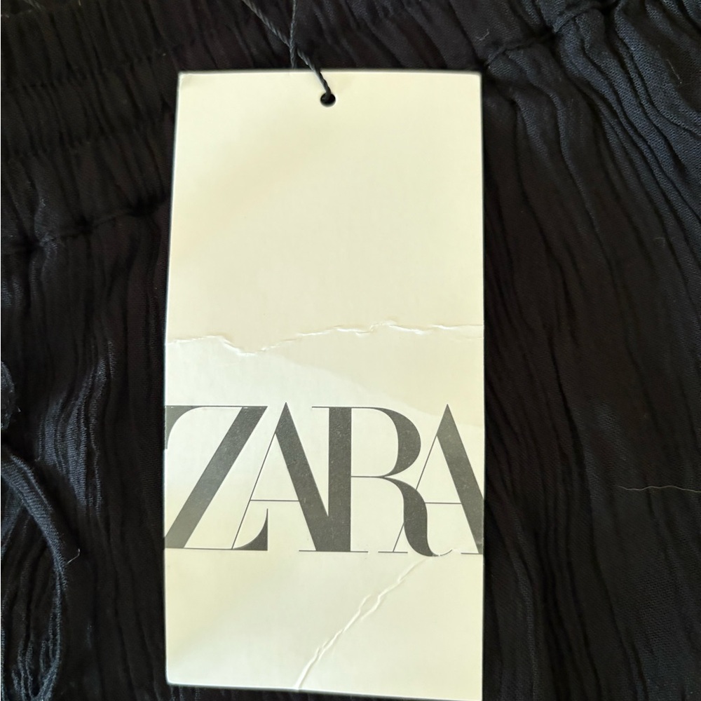 ZARA Smocked Ruffled Tiered Black Gauze Drawstring Skort Size Medium NWT - Picture 11 of 14